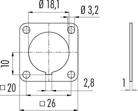 Scale drawing Square flange