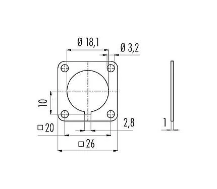 Scale drawing Square flange