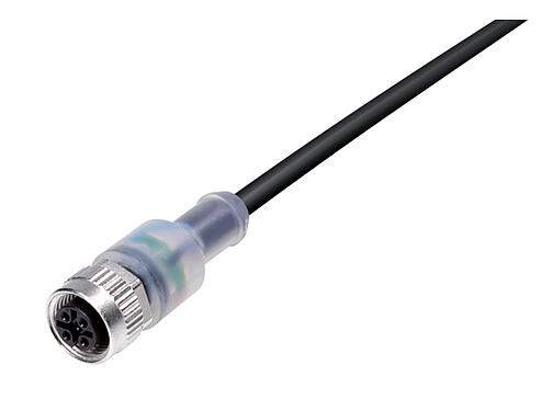3D视图 77 3630 0000 50003-0200 - M12-A 孔头带电缆连接器, 极数: 3, 非屏蔽, 模压电缆, IP69K, UL, PUR, 黑色, 3x0.34mm², 带LED的PNP常开, 2m