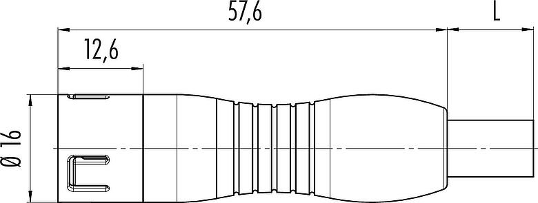 Scale drawing Snap-In Male cable connector, Contacts: 5, unshielded, moulded on the cable, IP67, UL 2238, PUR, black, 5 x 0.75 mm², 2 m