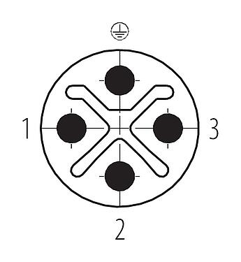 联系安排 (外掛程式側) M12 用于穿控制柜, 极数: 3+PE, 屏蔽, 插拔式, IP67, UL 2238, M12x1.0, 後壁安裝