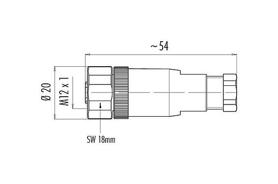 比例图 M12 直头孔头电缆连接器, 极数: 5, 4.0-6.0mm, 非屏蔽, 螺钉接线, IP67, UL 2238