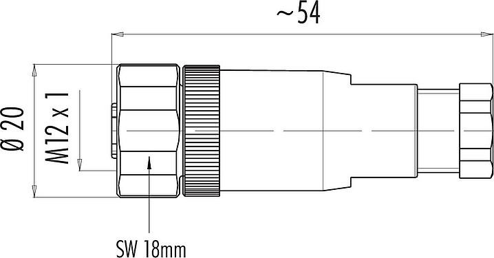 比例图 M12 直头孔头电缆连接器, 极数: 8, 6.0-8.0mm, 非屏蔽, 螺钉接线, IP67, UL 2238