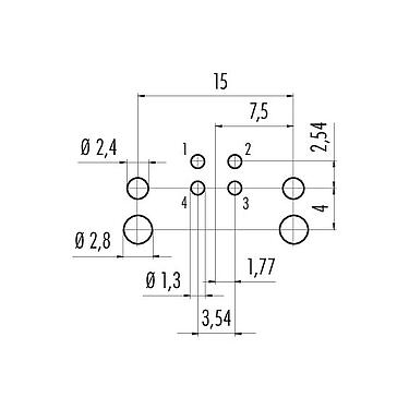 Conductor layout 99 3732 202 04 - M12 Female panel mount connector, Contacts: 4, unshielded, THR, IP67, UL, two-part design