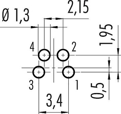 导体结构 M8 孔头法兰座, 极数: 4, 非屏蔽, THT, IP67, M12x1.0, 後壁安裝, 模压成型