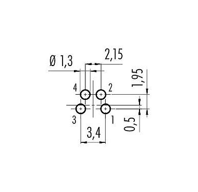 导体结构 M8 孔头法兰座, 极数: 4, 非屏蔽, THT, IP67, UL 2238, M12x1.0, 後壁安裝, 模压成型