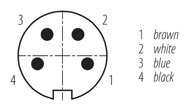 Contact arrangement (Plug-in side) 77 6427 0000 50004-0500 - M16 Male angled connector, Contacts: 4, unshielded, moulded on the cable, IP68, PUR, black, 4 x 0.34 mm², 5 m
