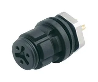 Snap-In Female panel mount connector, Contacts: 8, unshielded, solder, IP67, UL 2238, M8x0,75, Front mounting