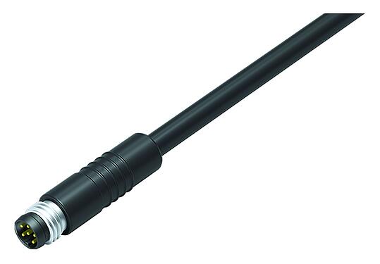 插图 M8 直头针头电缆连接器, 极数: 6, 非屏蔽, 预铸电缆, IP65, PUR, 黑色, 6x0.25mm², 插拔式版本, 2m