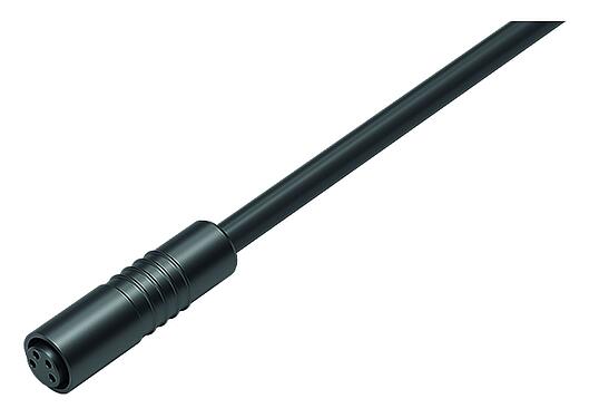 Illustration M8 Female cable connector, Contacts: 3, unshielded, moulded on the cable, IP65, PUR, black, 3 x 0.25 mm², Snap-in version, 2 m