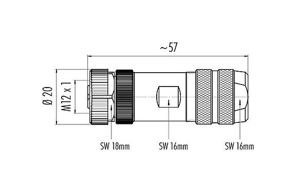 比例图 M12 直头孔头电缆连接器, 极数: 8, 8.0-10.0mm, 可接屏蔽, 螺钉接线, IP67, UL 2238, 带防护环