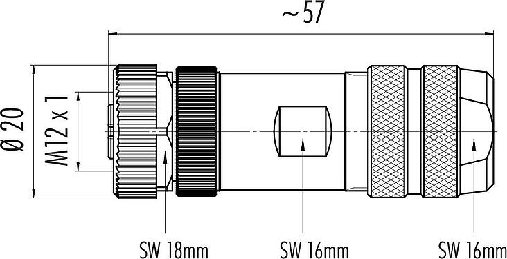 比例图 M12 直头孔头电缆连接器, 极数: 8, 8.0-10.0mm, 可接屏蔽, 螺钉接线, IP67, UL 2238, 带防护环