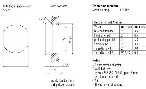 Assembly instructions / Panel cut-out 99 3782 210 08 - M12 Female panel mount connector, Contacts: 8, shieldable, THT, IP67, UL