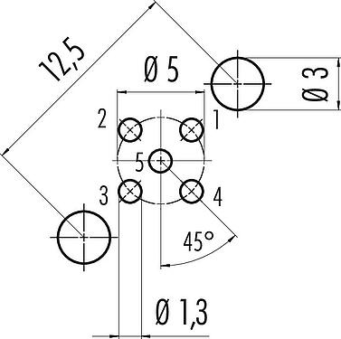 导体结构 M12 针头法兰座, 极数: 5, 可接屏蔽, THT, IP68, UL 2238, PG 9, 後壁安裝, 模压成型