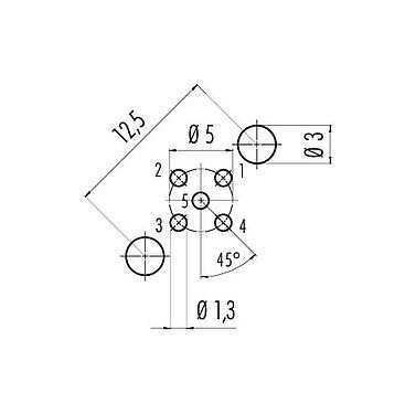 Conductor layout M12 Male panel mount connector, Contacts: 5, shieldable, THT, IP68, UL 2238, PG 9, Rear mounting, potted