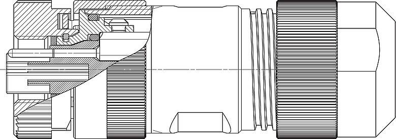 比例图 M12 直头孔头电缆连接器, 极数: 4+FE, 8.0-13.0mm, 非屏蔽, 螺钉接线, IP67, M12x1.0, UL 2237正在准备中, 带PE接口