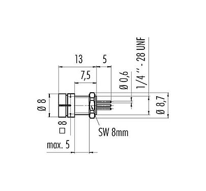 Scale drawing 09 9749 20 03 - Snap-In Male panel mount connector, Contacts: 3, unshielded, THT, IP40