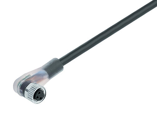Illustration 77 3608 0000 50004-0200 - M8 Female angled connector, Contacts: 4, unshielded, moulded on the cable, IP67, UL, PUR, black, 4 x 0.34 mm², with LED PNP, 2 m
