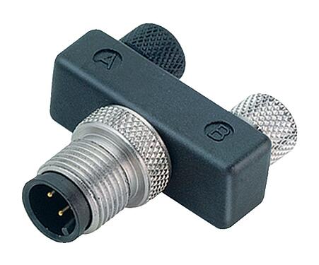 Illustration M12/M8 Twin distributors Y-distributor, male connector - 2 female connector, Contacts: 4/3, unshielded, pluggable, IP68, UL 2238