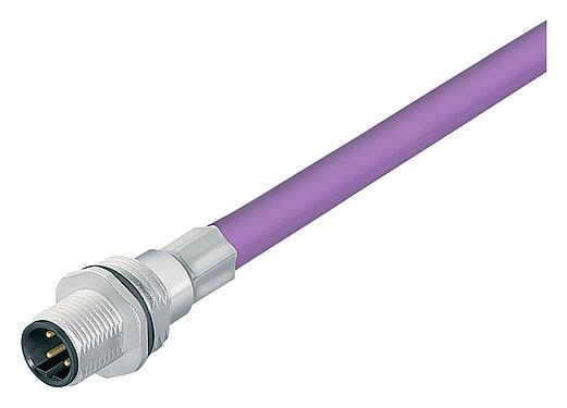 Illustration M12 Male panel mount connector, Contacts: 2, shielded, with cable assembled, IP68, M16x1.5, Profibus, PUR, violet, 1 x 2 x 0.25 mm², Front mounting, 0.5 m