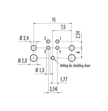 导体结构 M12 针头法兰座, 极数: 4, 非屏蔽, THR, IP67, UL 2238, M12x1.0, 後壁安裝, 可分离设计