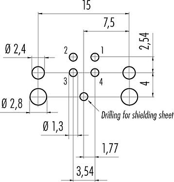 导体结构 M12 针头法兰座, 极数: 4, 可接屏蔽, THR, IP67, UL 2238, M12x1.0, 後壁安裝