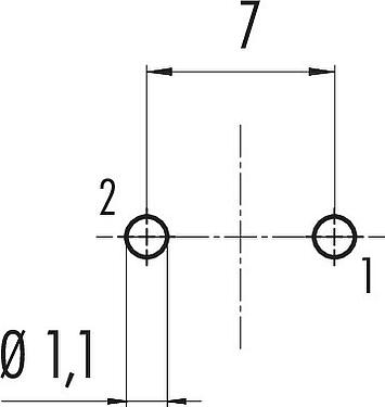 Conductor layout M16 Male panel mount connector, Contacts: 2 (02-a), unshielded, THT, IP67, UL 2238, M18x0,75, Rear mounting