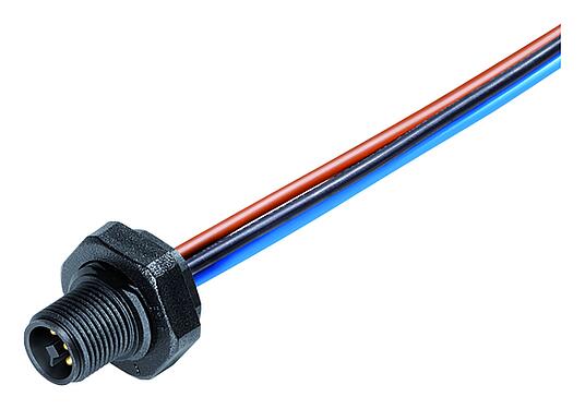 插图 M12 针头法兰座, 极数: 4, 非屏蔽, 带导线, IP68, UL 2238, M16x1.5, 後壁安裝