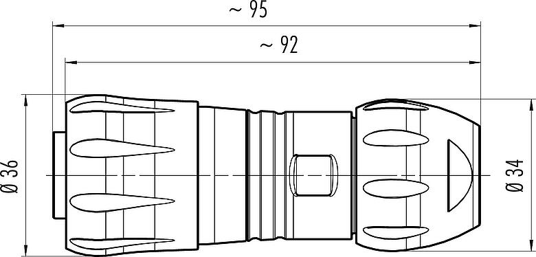 Scale drawing Bayonet Female cable connector, Contacts: 12, 7.0-13.0 mm, unshielded, crimping (Crimp contacts must be ordered separately), IP68/IP69K, UL 2238, VDE, UV resistant