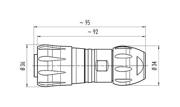 Scale drawing 99 6502 000 08 - Bayonet Female cable connector, Contacts: 4+3+PE, 7.0-17.0 mm, unshielded, crimping (Crimp contacts must be ordered separately), IP68/IP69K, UL, VDE