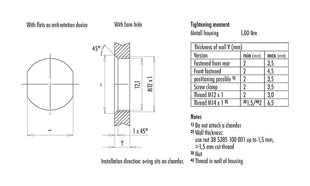 Assembly instructions / Panel cut-out 99 3782 210 08 - M12 Female panel mount connector, Contacts: 8, shieldable, THT, IP67, UL