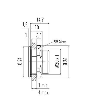 Scale drawing 08 2433 000 001 - Snap-In Adapter, unshielded, VDE