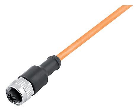 Illustration M12 Female cable connector, Contacts: 3, unshielded, moulded on the cable, IP68/IP69K, UL 2238, PUR, orange, 3 x 0.34 mm², for welding applications, 2 m