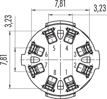 Contact arrangement (Plug-in side) Bayonet Female panel mount connector, Contacts: 8, unshielded, solder, IP67, Front mounting
