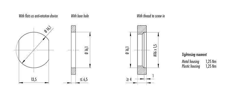 安装说明 99 0642 20 05 - M12 孔头法兰座, 极数: 4+FE, 非屏蔽, THR, IP67, UL, M16x1.5