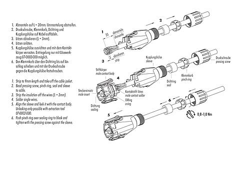 Assembly instructions Snap-In Male cable connector, Contacts: 12, 4.0-6.0 mm, unshielded, solder, IP54