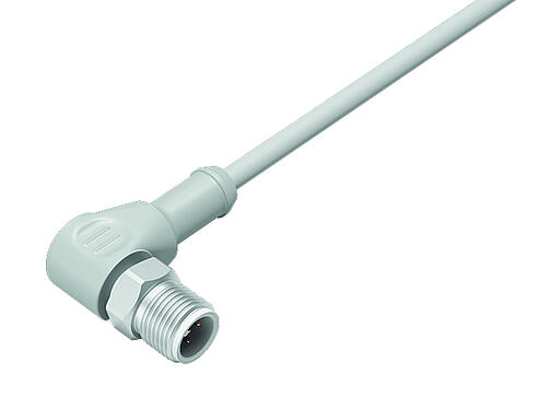 Illustration 77 3727 0000 20405-0200 - M12 Male angled connector, Contacts: 5, unshielded, moulded on the cable, IP69K, UL, Ecolab, PVC, grey, 5 x 0.34 mm², stainless steel, 2 m