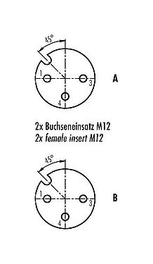 联系安排 (外掛程式側) 79 5236 33 04 - M12/M12 双分线盒,Y 型分配器, 针头连接器 - 2  孔头连接器, 极数: 4, 非屏蔽, 预铸电缆, IP68, UL, PUR, 黑色, 4x0.25mm², 带LED的PNP, 2m