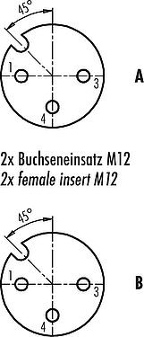联系安排 (外掛程式側) M12 双分线盒,Y 型分配器, 针头连接器 - 2 孔头连接器, 极数: 4, 非屏蔽, 预铸电缆, IP68, UL 2238, PUR, 黑色, 4x0.25mm², 带LED的PNP, 2m