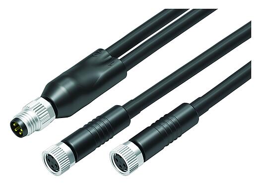 插图 M8 电缆分配器出口-2孔头带电缆连接器, 极数: 4/3, 非屏蔽, 预铸电缆, IP67, UL 2238, PUR, 黑色, 3x0.34mm², 0.6m