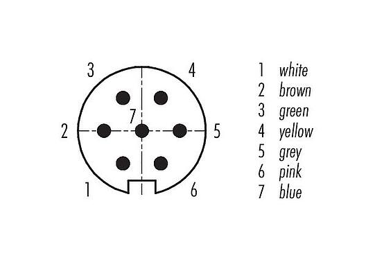 Contact arrangement (Plug-in side) M16 Male panel mount connector, Contacts: 7 (07-a), unshielded, single wires, IP67, UL 2238, M18x0,75, Front mounting