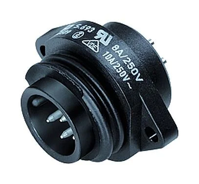Illustration RD24 Male panel mount connector, Contacts: 6+PE, unshielded, solder, IP67, UL, ESTI+, VDE, Front mounting