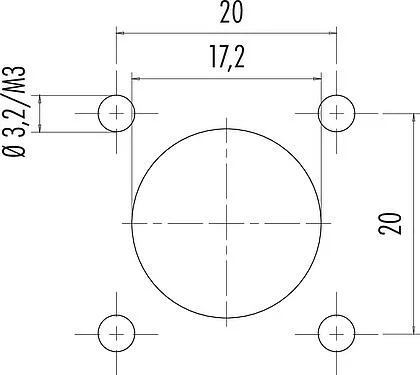安装说明 M16 针头方型法兰座, 极数: 2 (02-a), 非屏蔽, 焊接, IP67, UL 2238, M3 (4x), 板前安装