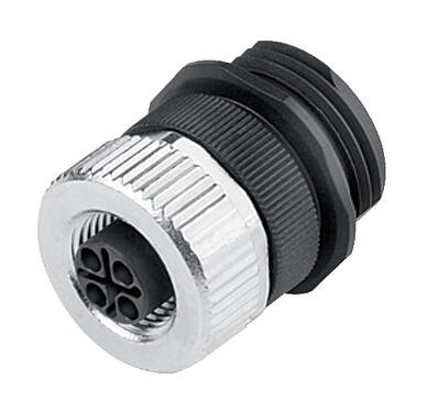 插图 M12 孔头法兰座, 极数: 3+PE, 非屏蔽, 螺钉接线, IP68, UL 2238, VDE, M20x1.5, 板前安装