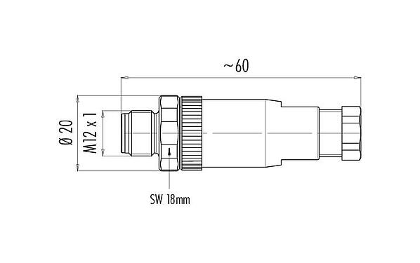 Rysunek z wymiarami 99 0487 282 08 - M12 Męskie złącze kablowe proste, Kontaktów: 8, 6,0-8,0 mm, nieekranowany, zacisk śrubowy, IP67, UL