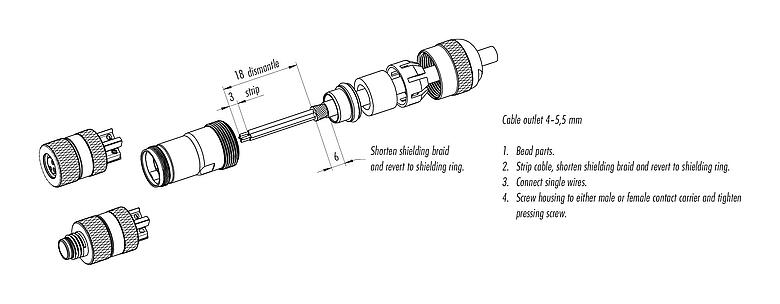 Assembly instructions 99 3361 300 03 - M8 Male cable connector, Contacts: 3, 6.0-8.0 mm, shieldable, screw clamp, IP67, UL