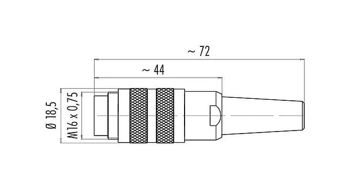 比例图 M16 直头针头电缆连接器, 极数: 6 (06-a), 4.0-6.0mm, 可接屏蔽, 焊接, IP40