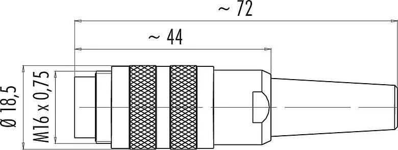 比例图 M16 直头针头电缆连接器, 极数: 3 (03-a), 4.0-6.0mm, 可接屏蔽, 焊接, IP40