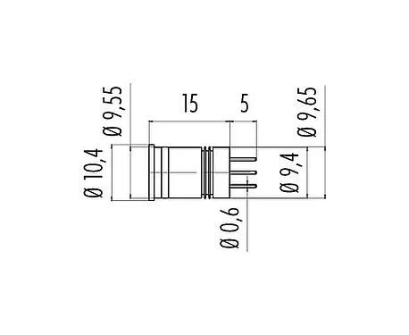 Scale drawing 09 0433 216 05 - M12 Male receptacle, Contacts: 5, unshielded, THT, IP67
