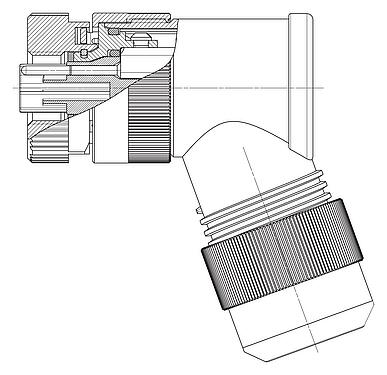 比例图 99 0700 370 05 - M12 弯角孔头电缆连接器, 极数: 4+PE, 8.0-13.0mm, 非屏蔽, 螺钉接线, IP67, UL 2237正在准备中, 带PE接口